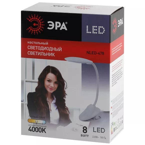 Настольная лампа ЭРА NLED-478-8W-W Б0041084, Современный, Белый Настольная лампа ЭРА NLED-478-8W-W Б0041084, Современный, Белый