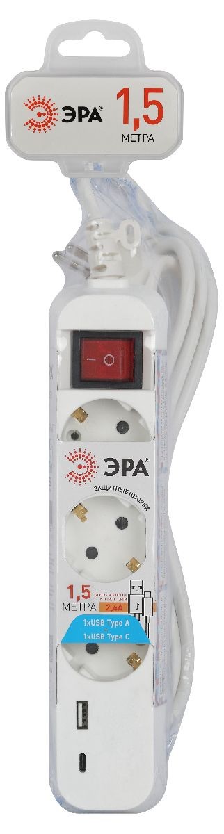 Удлинитель электрический Эра UB-3es-1,5m-USB Б0052897
