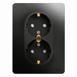 Розетка 2-ая с/з со шторками, 16А (в сборе) Systeme Electric Glossa Антрацит GSL000726