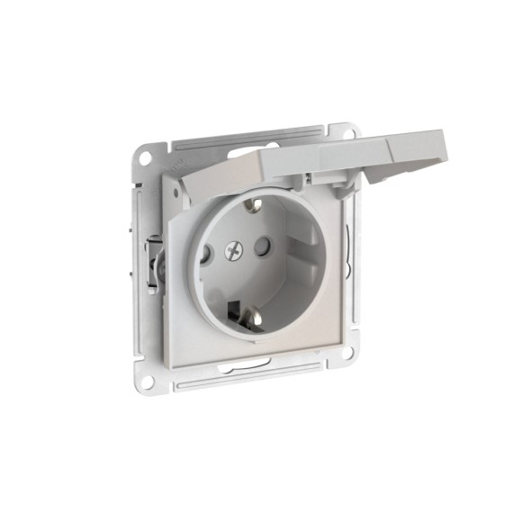 Розетка с заземл. со шторк. с крышкой, 16А, IP20,мех., быстрозажим. Клем Systeme Electric AtlasDesign Жемчуг ATN000446S