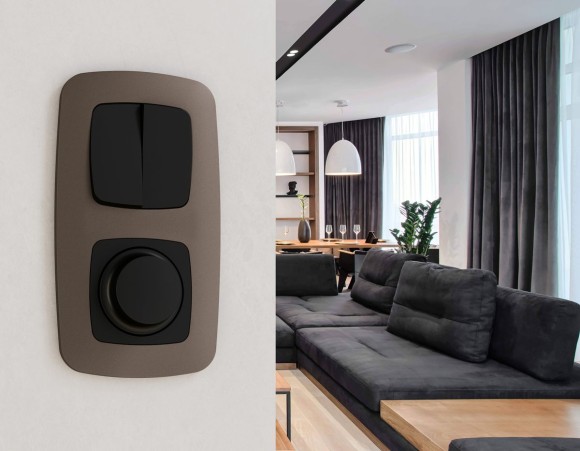 Комплект механизма 2-клавишного перекрестного выключателя Ambrella Volt 10A-250V OMEGA MO803030 Черный матовый QUANT (OP8030, VM125)