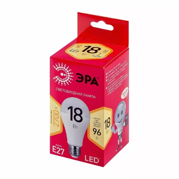 Лампа светодиодная Эра E27 18W 2700K LED A65-18W-827-E27 R Б0051850 Лампа светодиодная Эра E27 18W 2700K LED A65-18W-827-E27 R Б0051850