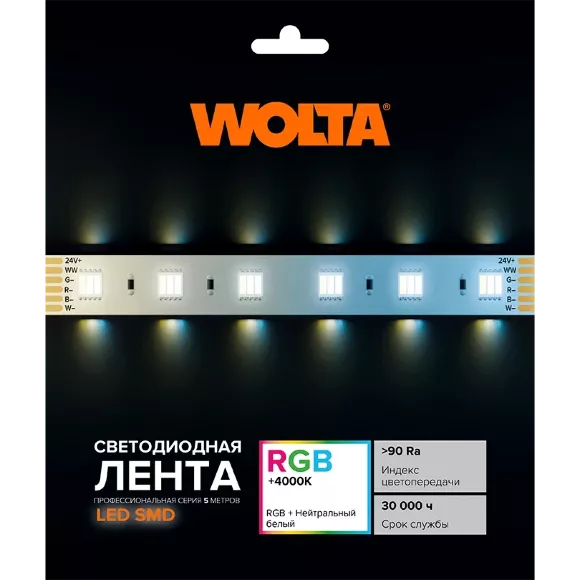 Светодиодная лента Wolta WLS5050-14,4W/RGBW-4000/24H60-01 Светодиодная лента Wolta WLS5050-14,4W/RGBW-4000/24H60-01