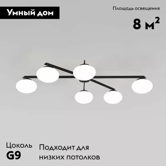 Потолочная люстра Eurosvet Opaline 70220/6 черный a065765, Белый, Металл, Стекло Потолочная люстра Eurosvet Opaline 70220/6 черный a065765, Белый, Металл, Стекло