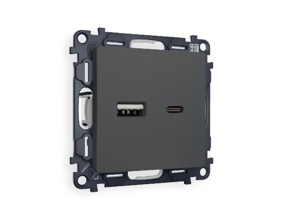 Комплект механизма розетки 2USB A+C 20W (быстрая зарядка) Ambrella Volt Alfa MA911010