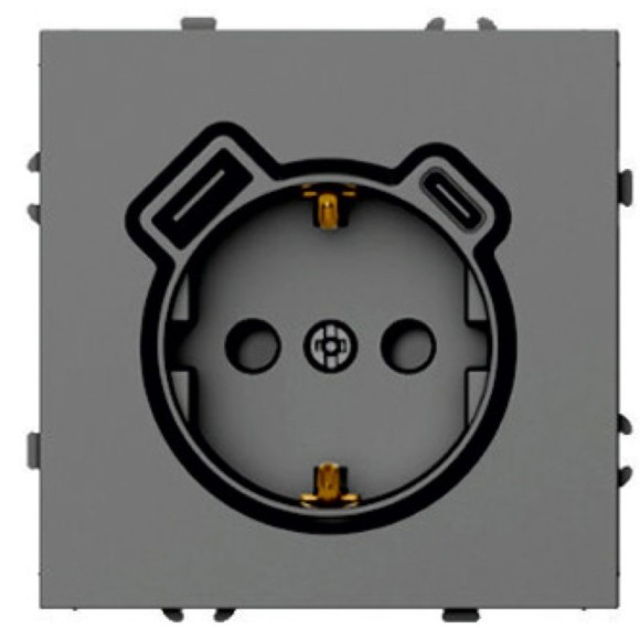 Розетка 1-местная з/ш с/з 16А + USB + Type C (механизм) Stekker Эмили 250В 20W платиново-серый soft-touch RST16-5119-10 50219