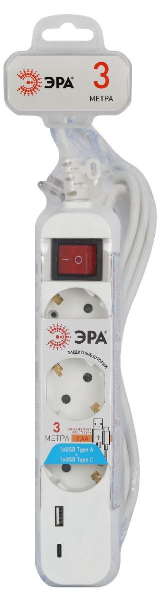 Удлинитель электрический Эра UB-3es-3m-USB Б0052898