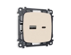 Комплект механизма розетки 2USB A+C 20W (быстрая зарядка) Ambrella Volt Omega MO331010