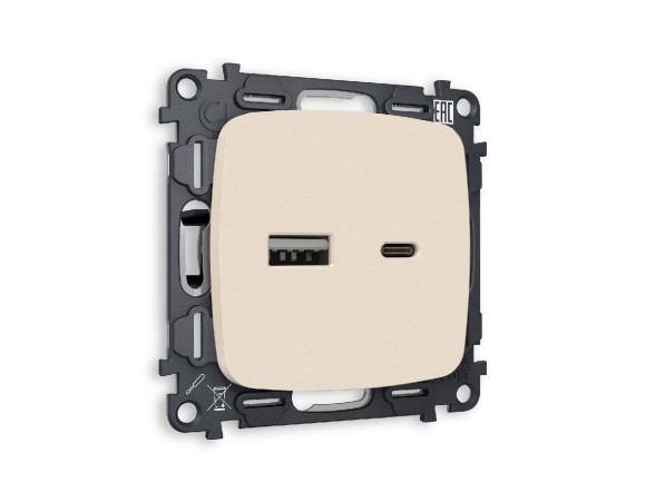 Комплект механизма розетки 2USB A+C 20W (быстрая зарядка) Ambrella Volt Omega MO331010