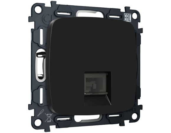 Комплект механизма компьютерной розетки Ambrella Volt RJ-45 (8P8C) CAT6A экранированной с автоматической защитной шторкой OMEGA MO812005 Черный матовый QUANT (OP8120, VM185)