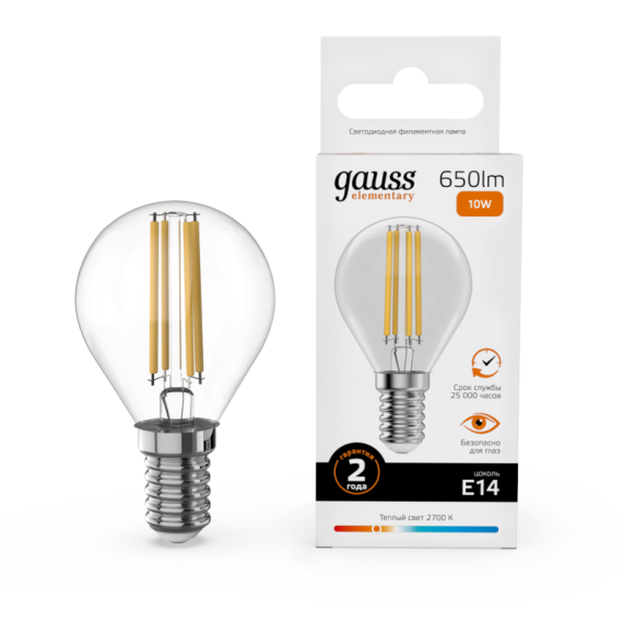 Лампа светодиодная Gauss Filament Elementary E14 10W 2700K 52110