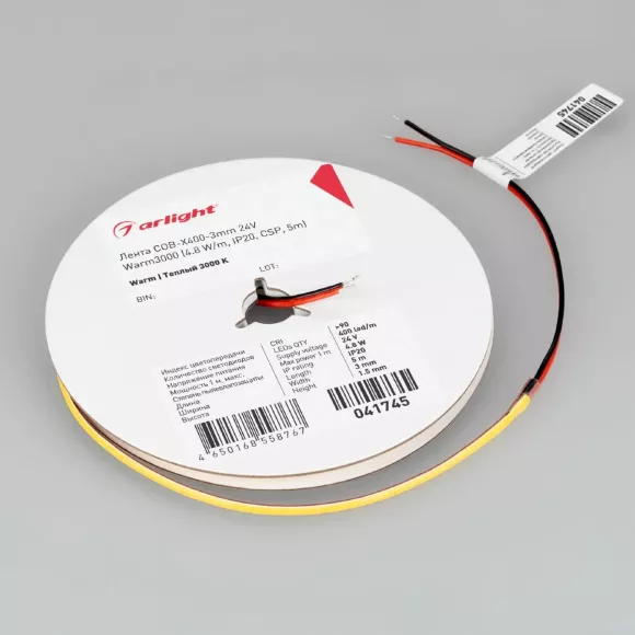 Светодиодная лента Arlight COB-X400-3mm 24V Warm3000 (4.8 W/m, IP20, 5m) 041745(1), Теплый белый Светодиодная лента Arlight COB-X400-3mm 24V Warm3000 (4.8 W/m, IP20, 5m) 041745(1), Теплый белый