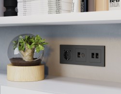 Лицевая панель Alfa (Графит мягкое касание) для компьютерной/телефонной двойной розетки RJ-45/RJ-11 Quant Ambrella Volt AP9121