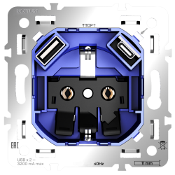 Механизм розетки с заземлением и защитными шторками 16А, с USB A+C Voltum S70 VLS0405M