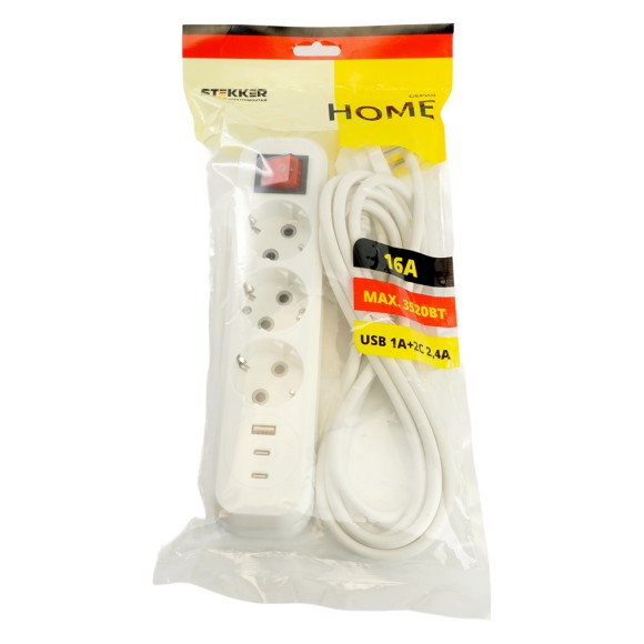 Удлинитель 3-местный с/з с выключателем Stekker Home HM071-31-03 50137