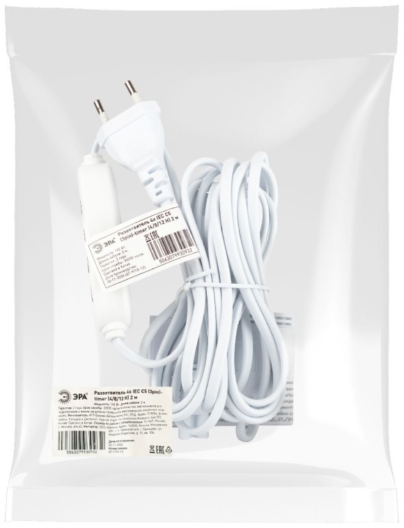 Разветвитель сетевой для линейных светильников Эра 4х IEC C5 3pin+timer (4/8/12 H) 2 м Б0066947