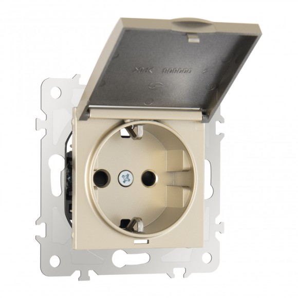 Розетка с заземлением, шторками и защитной крышкой Arte Milano 203.41-1.shampan
