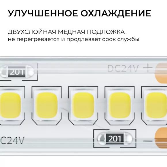 Светодиодная лента Apeyron 24В, 14,4 Вт/м, 1200 лм/м, 4000К, smd2835, 240 д/м, IP65, 5м 00-504