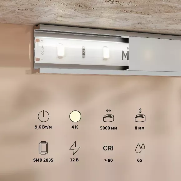 Светодиодная лента Maytoni Base 12В 2835 9,6Вт/м 4000K 5м IP65 201175 Светодиодная лента Maytoni Base 12В 2835 9,6Вт/м 4000K 5м IP65 201175