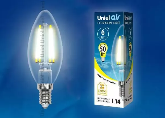 Лампа светодиодная филаментная Uniel E27 7W 3000K прозрачная LED-A60-7W/WW/E27/CL/MB GLM10TR, Теплый белый, Китай