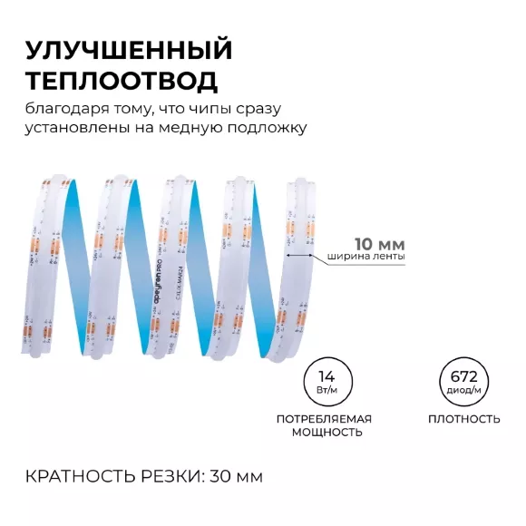 Светодиодная лента Apeyron 24В COB 14Вт/м RGB 5м IP20 00-493 Светодиодная лента Apeyron 24В COB 14Вт/м RGB 5м IP20 00-493