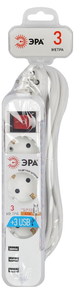 Удлинитель электрический Эра U-3es-3m-USB Б0052901