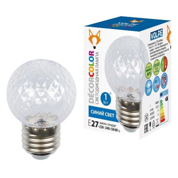 Лампа светодиодная Volpe Decor color LED-D45-1W/BLUE/E27/CL/С PINEAPPLE UL-00010066
