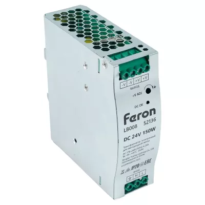 Трансформатор электронный на DIN-рейку Feron LB008 150W 24V IP20 52136