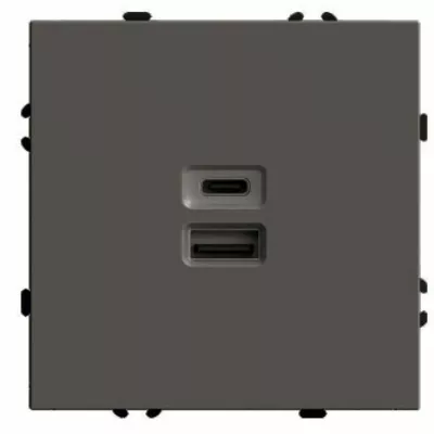 Розетка 2-местная USB + Type C (механизм) Stekker Эмили 250В 20W RST10-5115-09 антрацит soft touch 49931