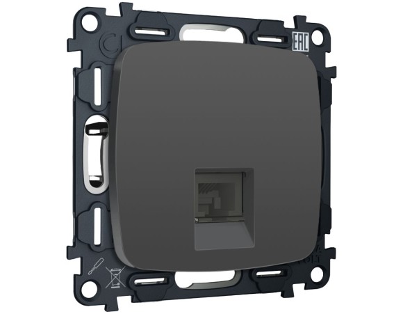 Комплект механизма компьютерной розетки Ambrella Volt RJ-45 (8P8C) CAT6A экранированной с автоматической защитной шторкой OMEGA MO912005 Графит soft touch QUANT (OP9120, VM185)