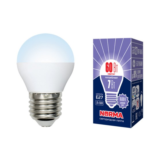 Лампа светодиодная (UL-00003821) Volpe E27 7W 6500K матовая LED-G45-7W/DW/E27/FR/NR