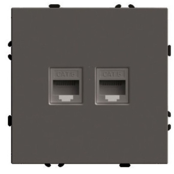 Розетка компьютерная 2-местная RJ-45 (механизм) Stekker Эмили RST00-5111-09 антрацит soft touch 49926