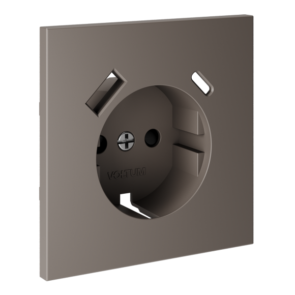 Накладка для розетки с заземлением и защитными шторками, с USB A+C Voltum S70 (капучино) VLS001014