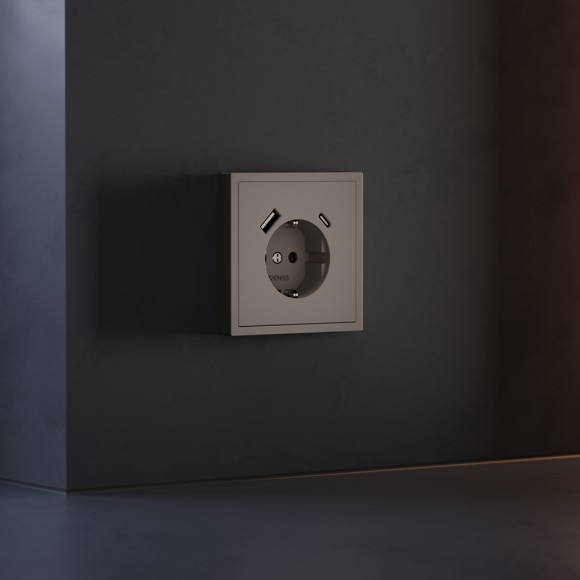 Накладка для розетки с заземлением и защитными шторками, с USB A+C Voltum S70 (капучино) VLS001014