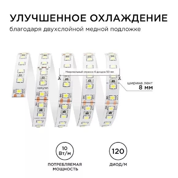 Светодиодная лента Apeyron Стандарт 24В 3528 10Вт/м 3000К 5м IP20 00-330 Светодиодная лента Apeyron Стандарт 24В 3528 10Вт/м 3000К 5м IP20 00-330