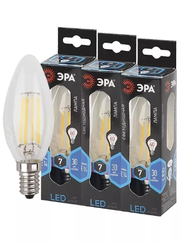 Лампа светодиодная Эра E14 7W 4000K F-LED B35-7W-840-E14 Б0027943, Нейтральный белый, Россия, светодиодный модуль