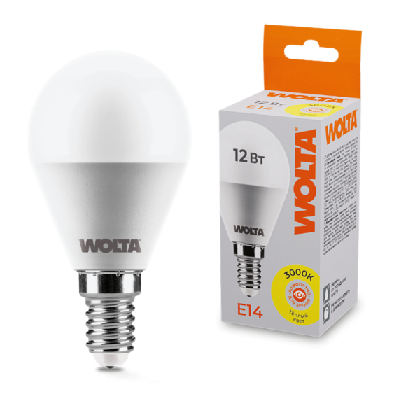 Светодиодная лампа WOLTA 12Вт 3000K Е14 груша матовая 25Y45GL12E14