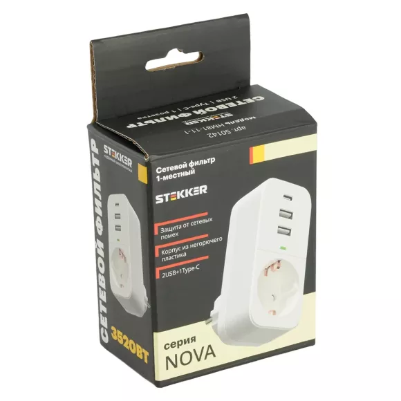 Сетевой фильтр 1-местный с/з Stekker Nova HM81-11-1 50142, пульт управления Сетевой фильтр 1-местный с/з Stekker Nova HM81-11-1 50142, пульт управления