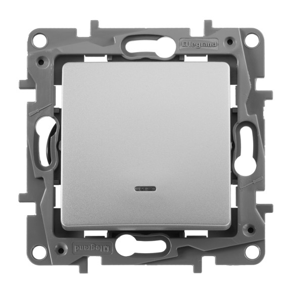 Выключатель одноклавишный Legrand Etika 10A 250V с подсветкой алюминий 672403