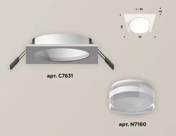 Встраиваемый светильник Ambrella Light Techno XC7631043 (C7631, N7160), Белый, Металл, Современный стиль Встраиваемый светильник Ambrella Light Techno XC7631043 (C7631, N7160), Белый, Металл, Современный стиль