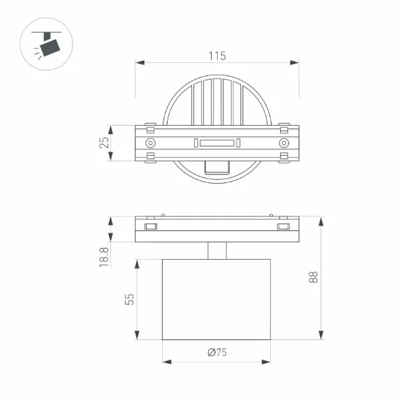 Трековый магнитный светильник Arlight MAG-VIBE-POINT-R75-10W Day4000-MIX 045001, вид сверху
