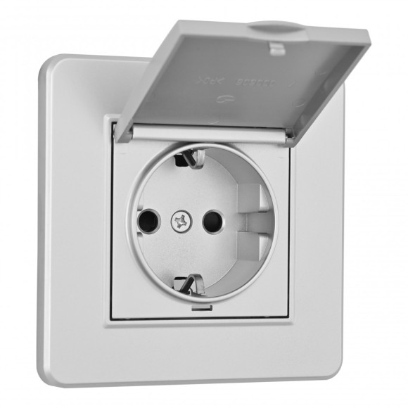 Комплект розетки с/з и шторками, защитной крышкой и рамкой Arte Milano SET16-1-41-1 silver