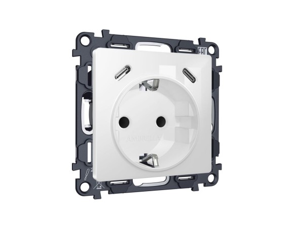 Комплект механизма электрической розетки 2USB С+C 20W с/з на винтовых зажимах 16A-250V Alfa Белый глянец Quant Ambrella Volt MA110510 (AP1105, VM165)