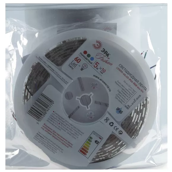 Светодиодная влагозащищенная лента ЭРА 14,4W/m 60LED/m 5050SMD RGB 5M LS5050-14,4-60-12-RGB-IP65-1 Б0002347 Светодиодная влагозащищенная лента ЭРА 14,4W/m 60LED/m 5050SMD RGB 5M LS5050-14,4-60-12-RGB-IP65-1 Б0002347