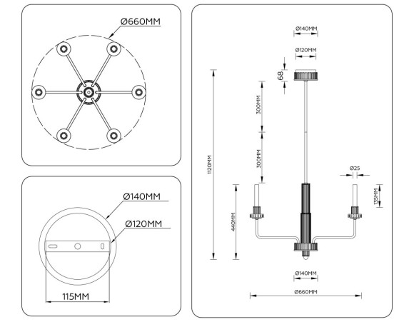 Люстра на штанге Ambrella Light High Light Ceramo Modern LH53124