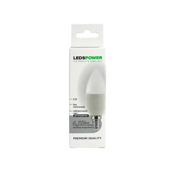 Светодиодная лампа LEDS POWER C37 E14 6,5Вт 4000К диммируемая 006703 Светодиодная лампа LEDS POWER C37 E14 6,5Вт 4000К диммируемая 006703