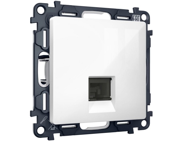 Комплект механизма компьютерной розетки RJ-45 экранированной с автоматической защитной шторкой Alfa Белый глянец Quant Ambrella Volt MA112005 (AP1120, VM185)