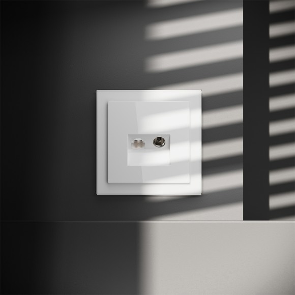Розетка телевизионная встраиваемая Voltum S70 TV+RJ45 кат. 6, (белый глянцевый) VLS060701