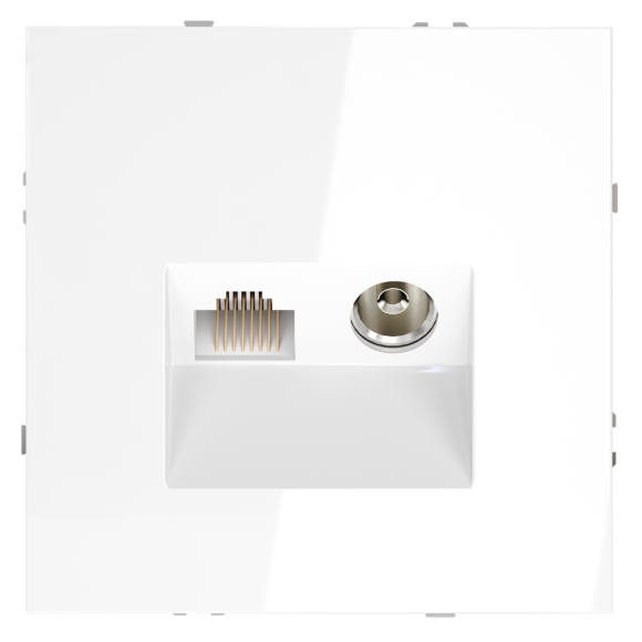 Розетка телевизионная встраиваемая Voltum S70 TV+RJ45 кат. 6, (белый глянцевый) VLS060701