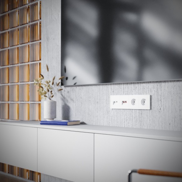 Розетка телевизионная встраиваемая Voltum S70 TV+RJ45 кат. 6, (белый глянцевый) VLS060701